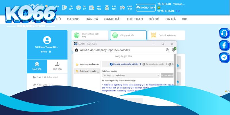 Nạp tiền KO66qua công ty gửi tiền